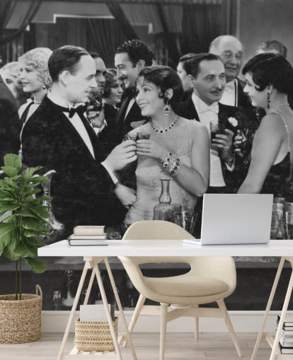 Couple Having Drink at Crowded Bar Mural