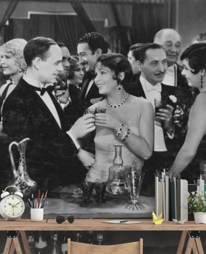 Couple Having Drink at Crowded Bar Mural