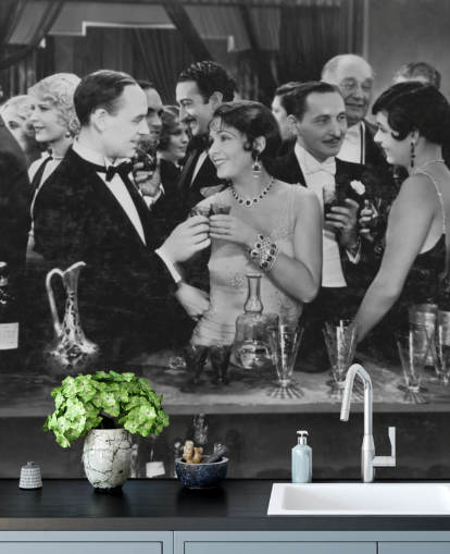 Couple Having Drink at Crowded Bar Mural