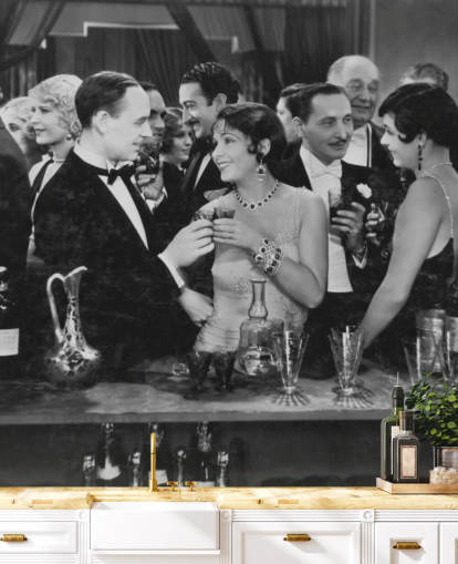 Couple Having Drink at Crowded Bar Mural