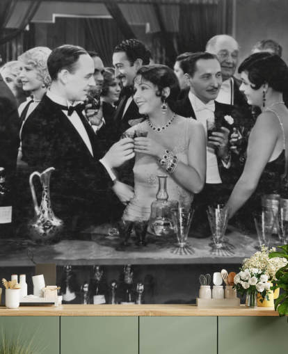 Couple Having Drink at Crowded Bar Mural Couple Having Drink at Crowded Bar Mural