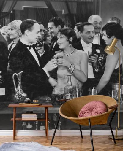 Couple Having Drink at Crowded Bar Mural