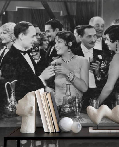 Couple Having Drink at Crowded Bar Mural