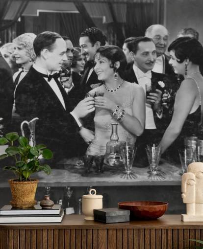 Couple Having Drink at Crowded Bar Mural