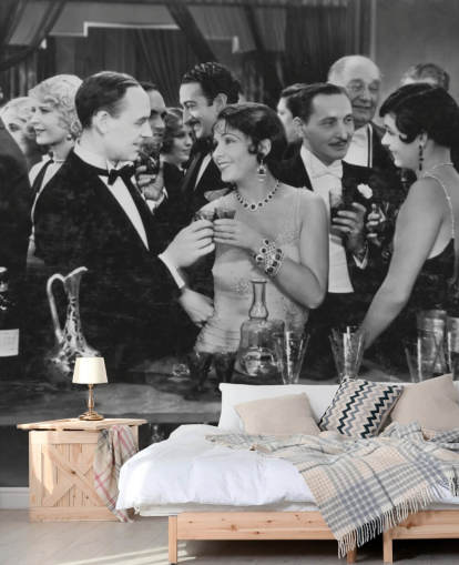 Couple Having Drink at Crowded Bar Mural Couple Having Drink at Crowded Bar Mural