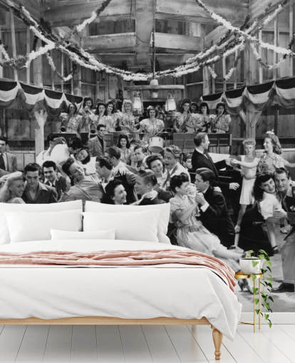 svart og hvitt fotografi av en dansesal på 1940-tallet tapet