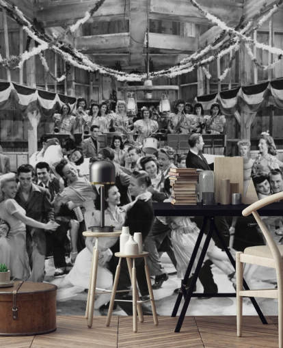 fotografía en blanco y negro de un salón de baile en la década de 1940