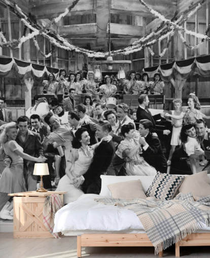 Schwarzweißfoto eines Tanzsaals in den 1940er Jahren Tapete