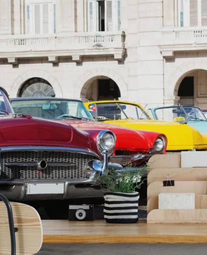 Row of Colourful Cars Wallpaper Mural