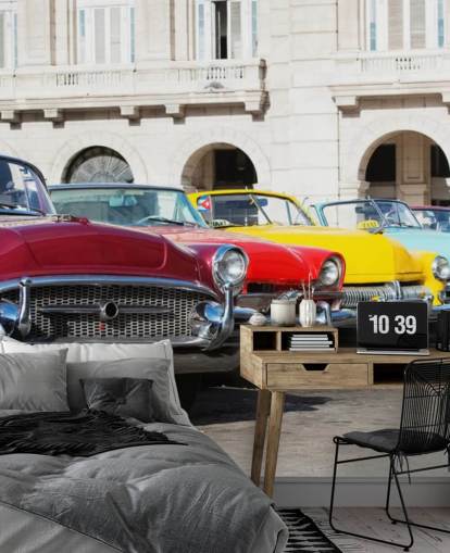 Tapeten-Wandbild „Reihe bunter Autos“