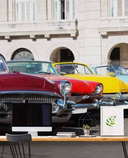 Row of Colourful Cars Wallpaper Mural