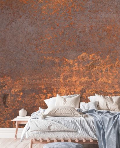 Personalisierbare Wandtapete aus orangefarbenem Metall namens Rusty Metal für Küchen und Lounges