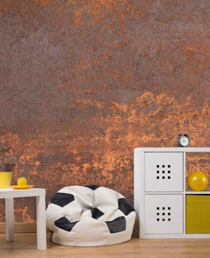 mural de papel de parede personalizável de metal laranja chamado Rusty Metal para cozinhas e salões