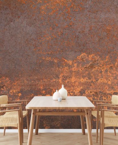 carta da parati murale personalizzabile in metallo arancione chiamata Rusty Metal per cucine e salotti