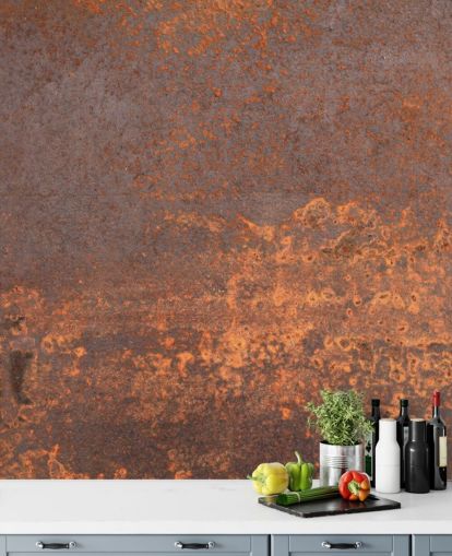 papier peint mural personnalisable en métal orange appelé Rusty Metal pour les cuisines et les salons