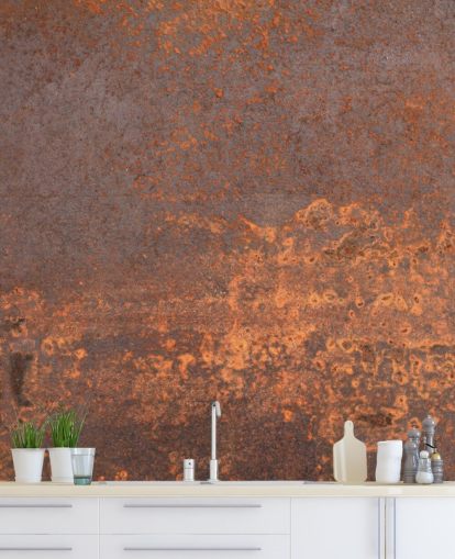 orange metall anpassningsbar tapetväggmålning kallad Rusty Metal för kök och lounger