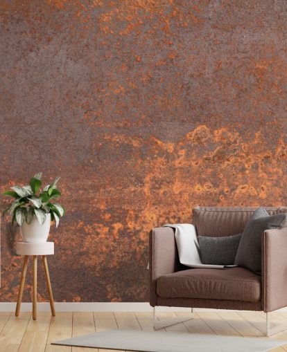 oranje metalen aanpasbare behangmuurschildering genaamd Rusty Metal voor keukens en lounges