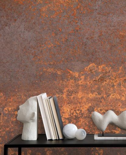 mural de papel pintado personalizable de metal naranja llamado Rusty Metal para cocinas y salones mural de papel pintado personalizable de metal naranja llamado Rusty Metal para cocinas y salones
