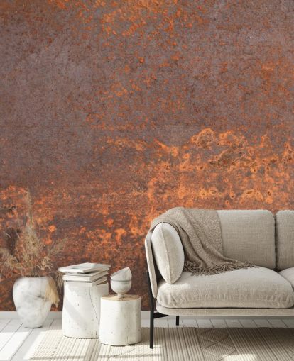carta da parati murale personalizzabile in metallo arancione chiamata Rusty Metal per cucine e salotti