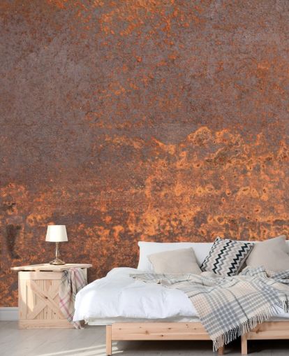 papier peint mural personnalisable en métal orange appelé Rusty Metal pour les cuisines et les salons