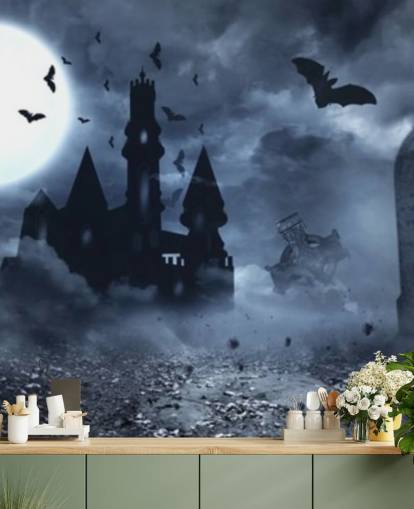 papel tapiz espeluznante cementerio y casa