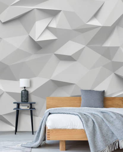 mural de papel pintado 3D personalizado blanco llamado Polígono para dormitorios