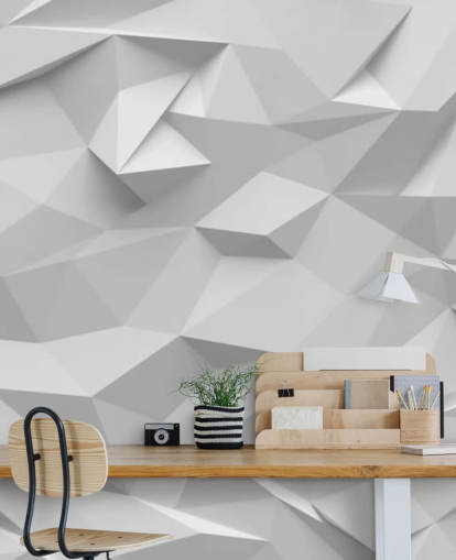 weißes kundenspezifisches 3D-Tapeten-Wandbild namens Polygon für Schlafzimmer