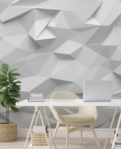 hvitt tilpasset 3d tapet veggmaleri kalt Polygon for soverom