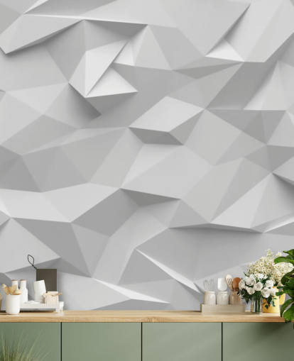 hvid brugerdefineret 3d tapet vægmaleri kaldet Polygon til soveværelser hvid brugerdefineret 3d tapet vægmaleri kaldet Polygon til soveværelser