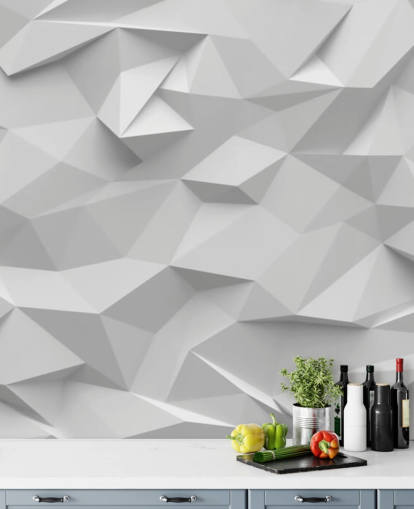 hvid brugerdefineret 3d tapet vægmaleri kaldet Polygon til soveværelser hvid brugerdefineret 3d tapet vægmaleri kaldet Polygon til soveværelser