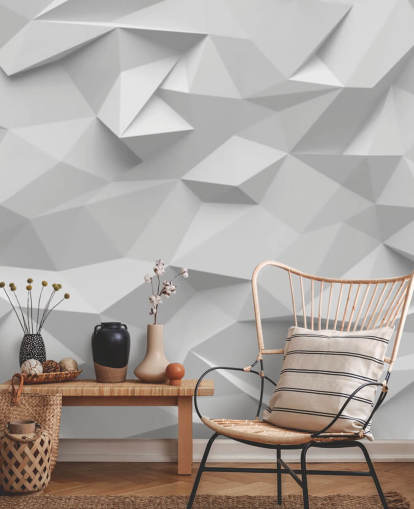 valkoinen mukautettu 3d-taustakuvamaalaus nimeltä Polygon makuuhuoneisiin