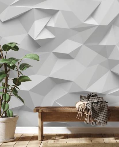 papier peint mural 3D personnalisé blanc appelé Polygon pour chambres
