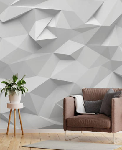 witte op maat gemaakte 3D-behangmuurschildering genaamd Polygon voor slaapkamers witte op maat gemaakte 3D-behangmuurschildering genaamd Polygon voor slaapkamers