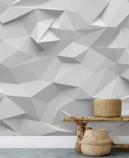mural de papel de parede 3D personalizado branco chamado Polygon para quartos mural de papel de parede 3D personalizado branco chamado Polygon para quartos