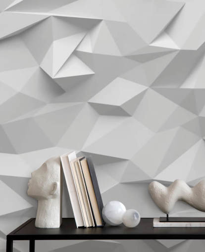carta da parati 3d personalizzata bianca chiamata Polygon per camere da letto