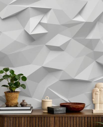 papier peint mural 3D personnalisé blanc appelé Polygon pour chambres