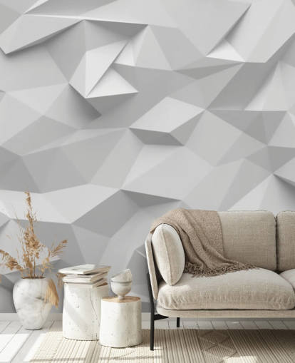 mural de papel pintado 3D personalizado blanco llamado Polígono para dormitorios