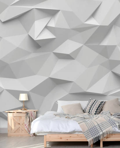 carta da parati 3d personalizzata bianca chiamata Polygon per camere da letto