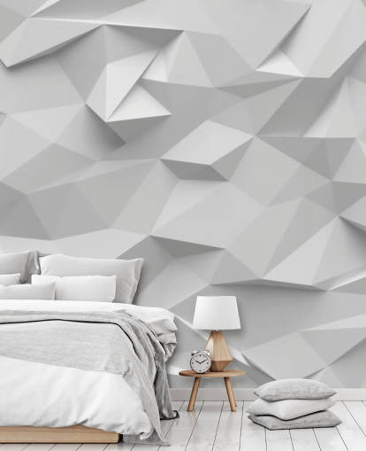 witte op maat gemaakte 3D-behangmuurschildering genaamd Polygon voor slaapkamers