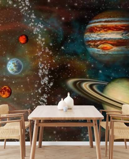 3D Widescreen Solar System Wallpaper Mural