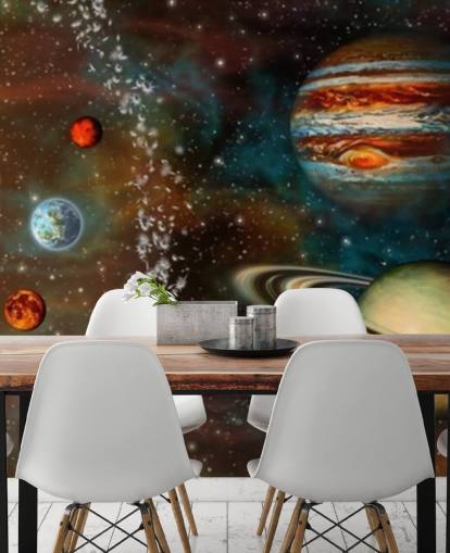 3D Widescreen Solar System Wallpaper Mural
