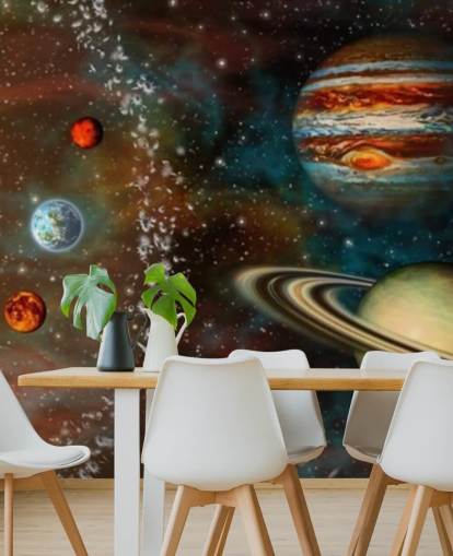 3D Widescreen Solar System Wallpaper Mural