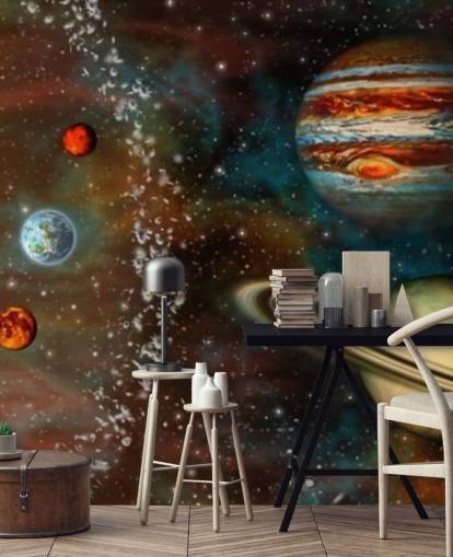 3D Widescreen Solar System Wallpaper Mural