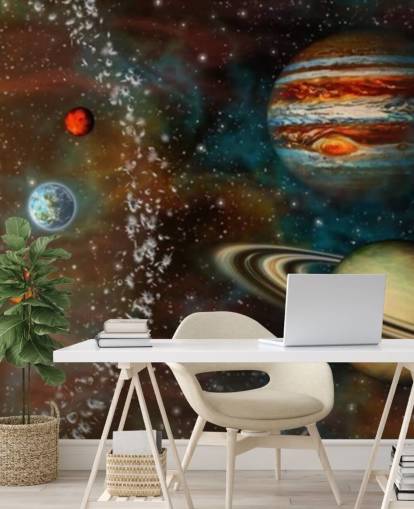 Papel pintado Sistema solar con pantalla panorámica 3D