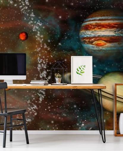 3D Widescreen Solar System Wallpaper Mural