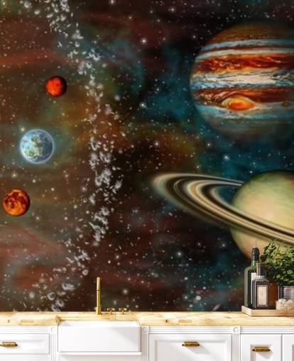 Papel pintado Sistema solar con pantalla panorámica 3D