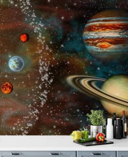 Carta da parati murale con sistema solare widescreen 3D Carta da parati murale con sistema solare widescreen 3D