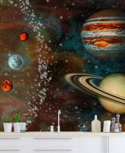 3D Widescreen Solar System Wallpaper Mural