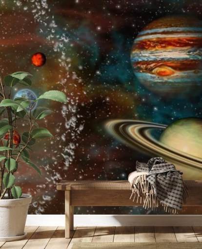 Papel pintado Sistema solar con pantalla panorámica 3D