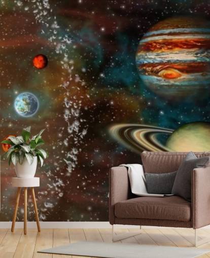 3D Widescreen Solar System Wallpaper Mural